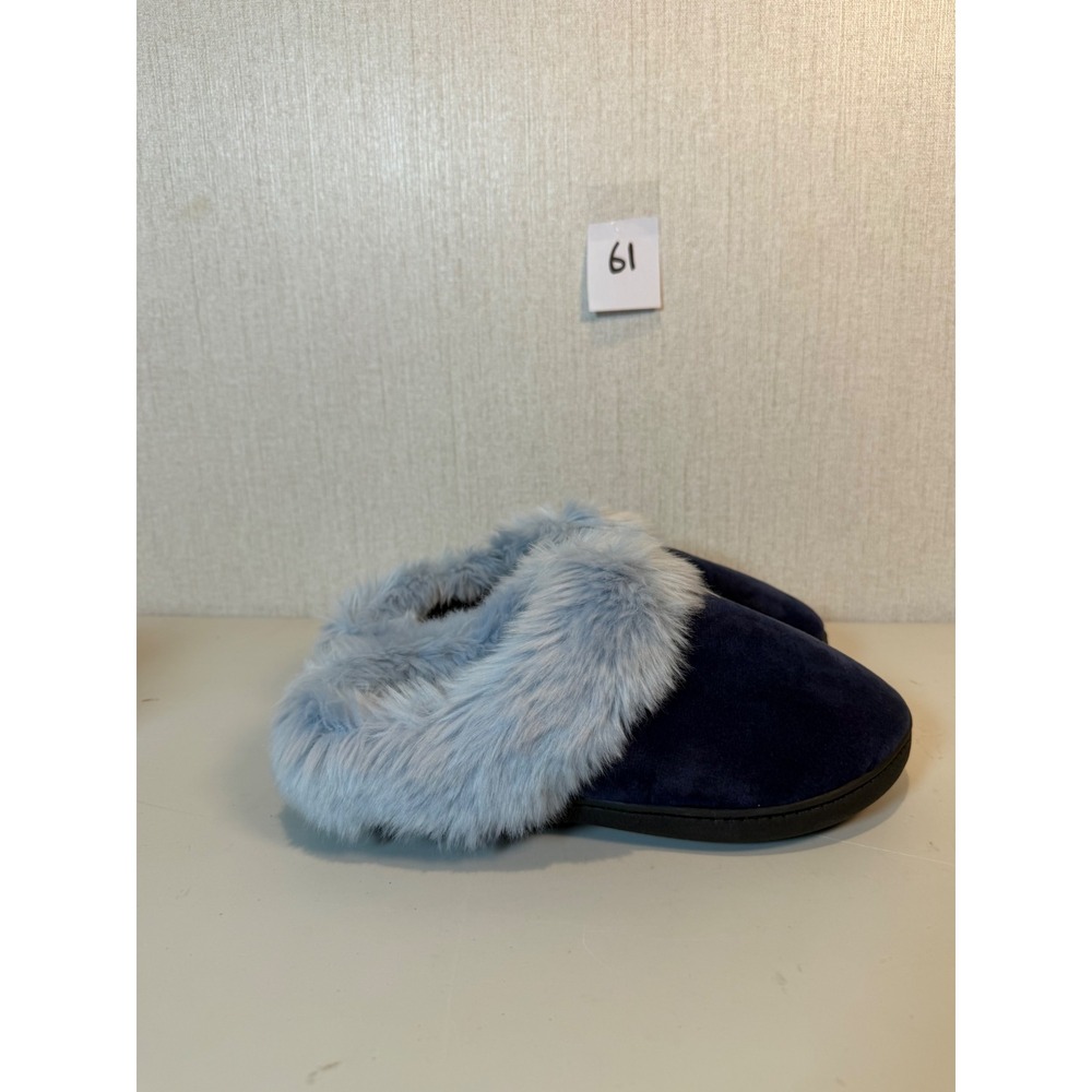 Isotoner Womens Navy Blue Faux Fur Trim Clog Slippers Size 8.5-9 US 39 EU
